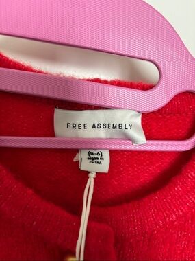 Free Assembly Bright Red Cardigan with Black Fair Isle Motif and Gold Buttons